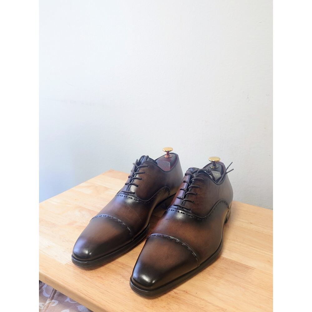 Magnanni Men’s Captoe Oxford 10M/ EU 43 Dark Brown Burnished Leather Dress Shoes